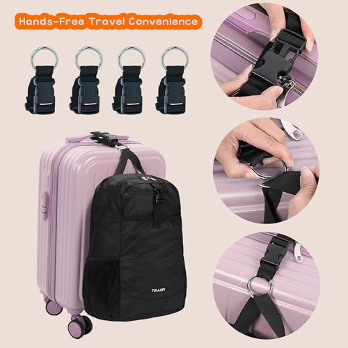 4 Pcs Adjustable Luggage Straps – Hands-Free Travel Accessories for Suitcases & Backpacks – Secure Jackets, Bags, Hats – Durable Nylon Belt with Carabiner Clip4