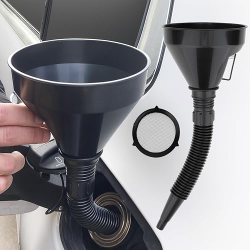 Image of 6 Pcs Automotive Funnel Set for Oil, Fuel & Coolant Transfer | Wide Mouth Plastic Funnels with Long Neck, Flexible Right Angle Spout & Removable Filter | Car, Motorcycle & Garage Tools