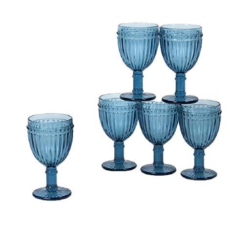 Gerimport Pack de 6 Copas de Cristal Azul Medidas 8x8x15 cm Capacidad 250 ml