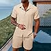 Zweiteiler Herren Leinenanzug Sommer Freizeitanzug 2-teilig Kurzarm Button-Up Revers Hemd und Shorts Beach Shirt Kurze Hose Set Baumwolle Leinen Anzug Jogginganzug für Urlaub Strand Alltag