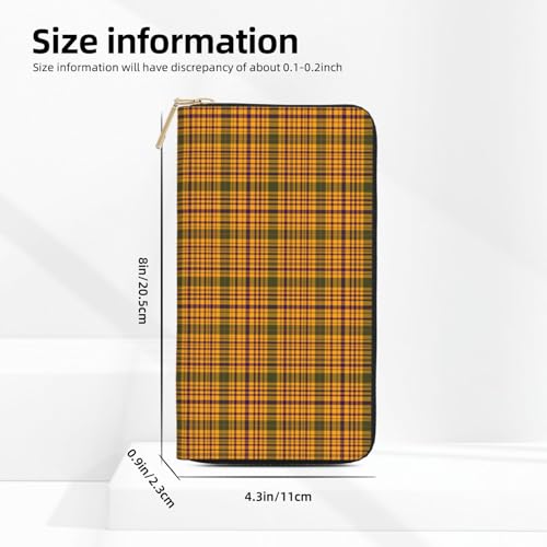 Retro Orange Plaid Print Wallet Women Men, Long PU Leather Wallets for Women, Cute Womens Travel Wallet Purse Pouch with Zipper Pocket3