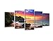 PIY Canvas Wall Paintings for Living Room, Beach Sunset Pictures, Small (24x50 Overall by 5 Piece)