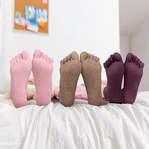 Bencailor 6 Pairs Women Five Toe Socks Cotton Breathable Compression Pure Color Tube Socks For Women Men Athletic Running (Black, White, Gray, Khaki, Purple, Pink) #TOP3