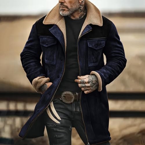 Vintage Suede Pocket Plush Reversed Collar Mens Outdoor Jacket Coat Retro Fashion Tops Warm Winter Shacket Outerwear2