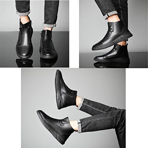 PURCHAWEE Men's Leather Slip-on Chelsea Boots,Casual Non-slip Side Zipper High Top Business Chukka Ankle Boots Formal Boots4