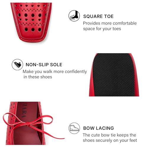 Image of Lace up Ballet Flats Women Square Toe Mary Jane Flats Bow Slip On Comfortable Ballerina Shoes