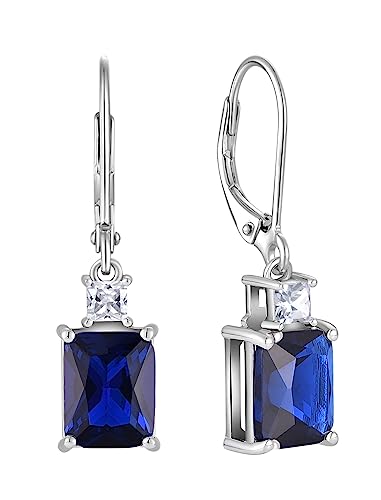 Starchenie Women's Dangle Earrings Sterling Silver Leverback Earrings Princess Brilliant Cut Birthstone Jewelry