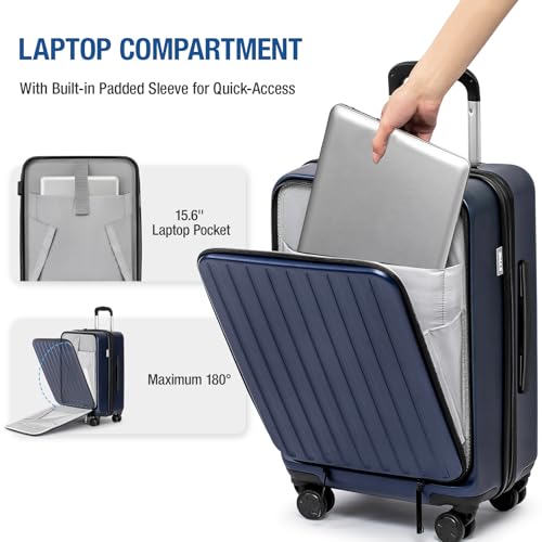 KYME Hardside Carry On Luggage Airline Approved with Laptop Compartment (Blue, Carry-On 20 Inch)3