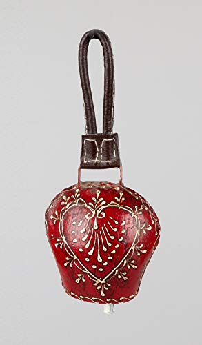 Geschenk-Himmel Kuhglocke, Ziegenglocke in rot aus Metall, mit braunem Lederriemen, 1 Stück, ca. 13 cm Cover