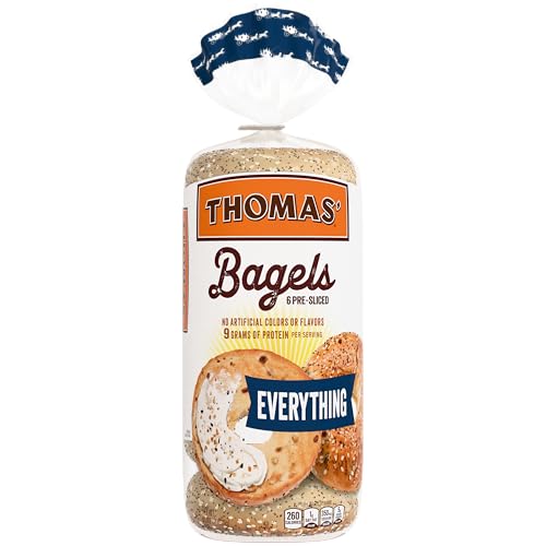 Thomas' Everything Bagels, 6 count, (3.0 oz each), 9g Protein, Kosher Bagels, 18 oz Bag