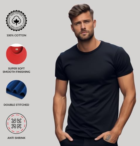 Image of ADRO Men's Cotton Regular Fit Combo Plain Solid T-Shirt Pack of 2