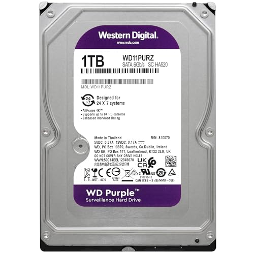 Image of Western Digital WD11PURZ-AJP Internal Hard Drive 1TB CMR 3.5 Inch SATA Cache 64 MB Monitoring System