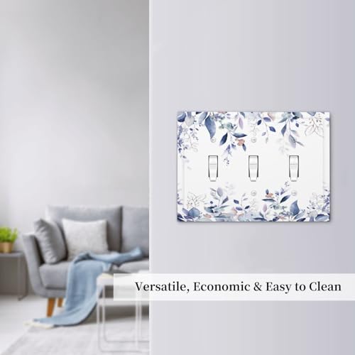 Decorative Switch Plate Covers Rustic Ink Blue Eucalyptus Leaves Sage leaf 3 Gang Light Switch Cover Plate Triple Toggle Wall Plate Light Switch Covers for Bedroom Home Decor