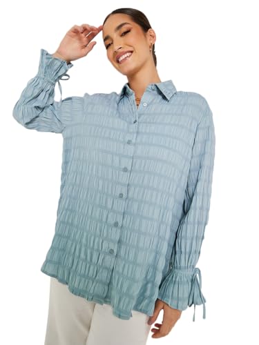 Image of Styli Women Oversized Long Length Textured Shirt | Stylish Casual Shirt for Women | Comfortable Tops | Perfect for Office, Travel & Daily Outfits