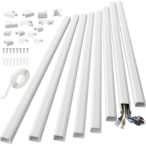 Canaleta de cable de 6 m, color blanco, 15 x 10 mm, autoadhesivo, para cables eléctricos, cable de TV, cubierta de cable oculta para pared con accesorios de conexión, conducto de cable de PVC para