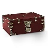 Feruchun Coffre Tresor Bois,Boite Tresor Code,24x17x9.5cm,Coffre au Trésor Vintage pour Soirée à Thème Pirate,Rangement et Décoration (Rouge)