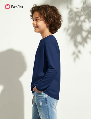 Image of PATPAT Boys Long Sleeve Shirts Cotton Solid Crew Neck Basic Shirts 5-16 Years