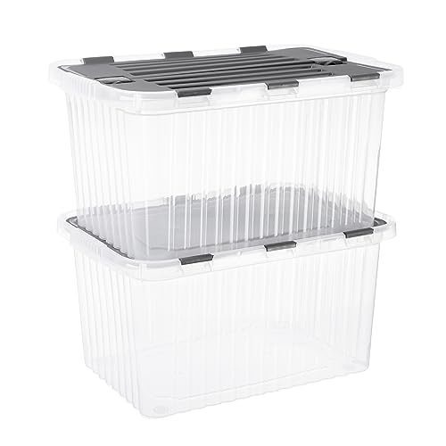 Image of Superio Storage Bins with Lids, Clear Plastic Containers for Organizing, Stackable Totes, BPA Free, Odor Free, Organizer Boxes for Home, and Dorm, 35 Quart (2 Pack, 20.25 inchx14 inchx10.5 inch)