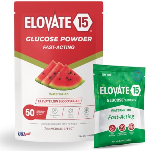 Fast Acting Glucose Powder Packets, Watermelon – Instant Dissolve, No Water Needed | 15g Pure Dextrose | Waterproof SlimPaks | Made in USA | Gluten-Free (Pack of 50)