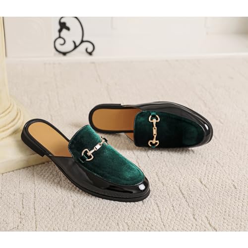 Image of FLQL Men's Leather Scuff Slippers Velvet Slip On Loafers Fashion Backless Mule Clogs Anti-Slip Sandals Slides for Men and Women Designer Size 7-13