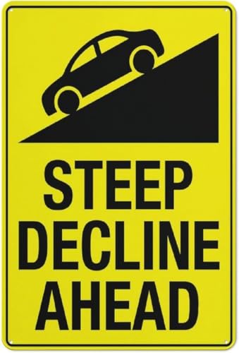 Steep Decline Ahead Sign Metal Signs 12X8 Inch Rust Free Aluminum,Uv Ink Printing,DurableWeatherproof Outdoor for Home