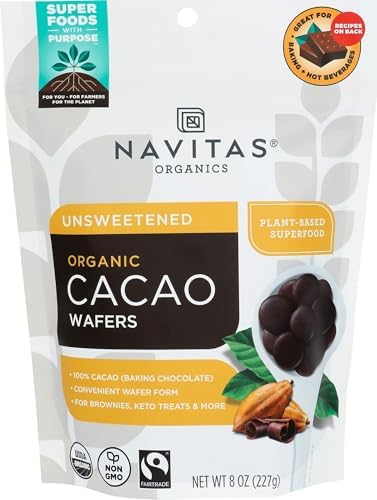 Navitas Organics Cacao Wafers – 100% Cocoa – Baking Chocolate For Hot Cocoa, Brownies, Cakes & More – Easy To Melt & Measure – USDA Organic, Fairtrade, Non GMO, Gluten Free (8oz. Bag, 17 Servings)