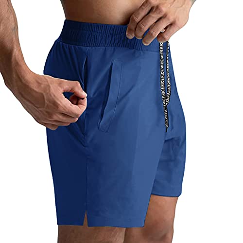 Wabtum Men Summer Shorts, Men's Workout Running Shorts Breathable Lightweight Active 5 Inches Shorts With Zipper Pockets Blue #TOP2