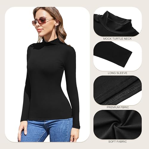 5 Pack Womens Long Sleeve Tops Mock Turtleneck Basic T Shirt Fall Stretch Tight Fitted Thermal Shirts3