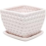 MyGift Small Decorative White Ceramic Golf Ball Style Dimple Design Plant Flower Planter Pot w/ Saucer