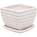 MyGift Small Decorative White Ceramic Golf Ball Style Dimple Design Plant Flower Planter Pot w/ Saucer