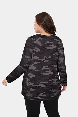 Image of CARCOS Plus Size Tops for Women Color Block Flower /Striped /Camo Crew Neck Long Sleeve Tee Shirt