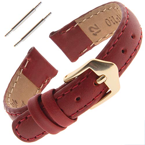 Gilden 10-14mm Water-Resistant Oilskin Leather Ladies Watch Strap MSW63-0512 (12 Millimeter end Width, Red, Gold-Tone Buckle)