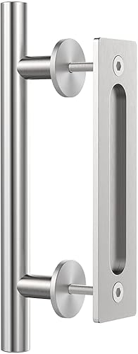 ZEKOO Manija de puerta corrediza de granero de 12 pulgadas, diseño de dos lados, acabado cepillado, acero inoxidable, puerta de jardín