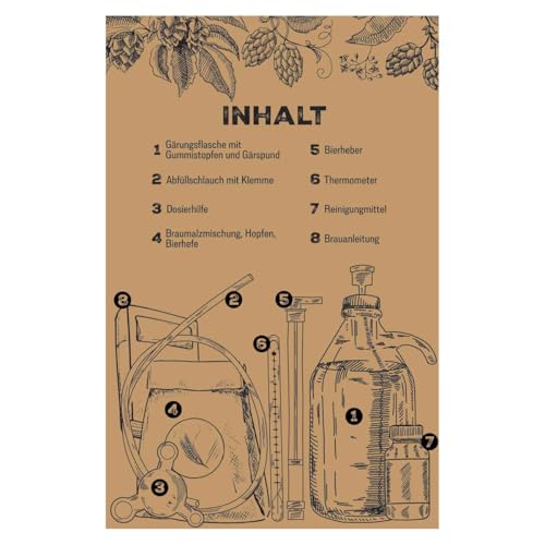 Braukit - Helles Bierbrauset mit 5L Gärflasche | Malzmischung, Hopfen, Hefe, Thermometer, Reiniger, Abfüller | Einfache Handhabung, Perfekt für Einsteiger | Geschenk für Männer