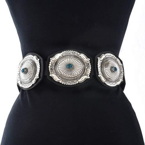 Navajo Turquoise Sterling Full Size Concho Belt Hammered Silver on Genuine Leather 3623 - Image 3