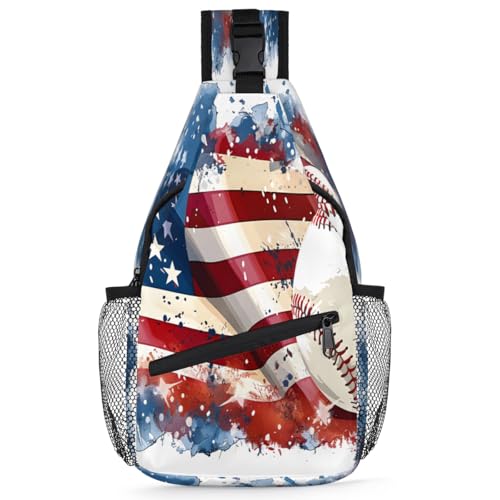 Baseball American Flag Sling Bag Crossbody Sling Backpack Hiking Daypack for Men Women Chest Bag for Travel Running