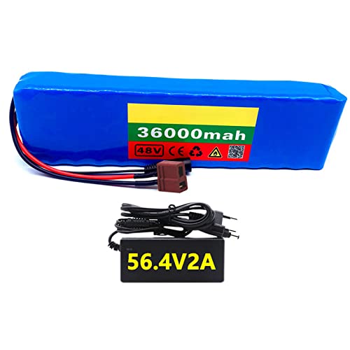 MILECN E-Bike Akku 48V 36Ah, 1000W 18650 Lithium Akkupack, 13S2P Fahrrad Umbausatz, 54,6V 2A Ladegerät, XT60/T Stecker,T Plug Cover