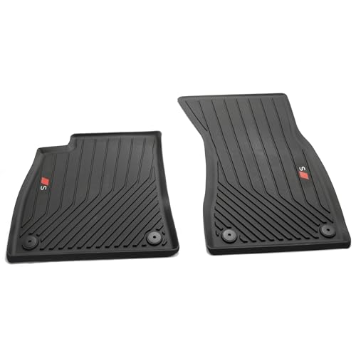 DESIGN ORIGINALE: Set di tappetini in gomma Audi originali a due pezzi per la zona anteriore, con motivo a rombi Audi Sport e logo S.