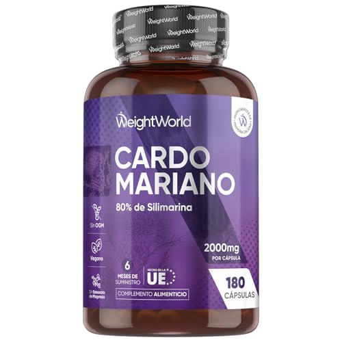 Cardo Mariano 2000mg - 180 Cápsulas, 80% de Silimarina del Extracto Natural de Cardo Mariano 40:1 - Suplemento de Milk Thistle para 6 Meses de Suministro - Apto para Veganos, Sin OGM