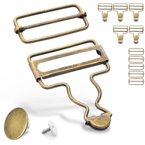 ManTangSun 6 Sets 1-1/2 Overalls Buckles Replacement Metal Bib Overalls Clasp with Slide Buckle and Buttons for Jeans Suspender Clips Bib Pants (Bronze)