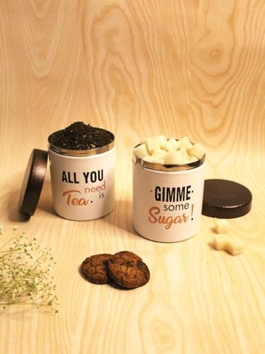 Image of JISCOVERY Stainless Steel Airtight Tea & Sugar Container Set| Steel Storage Canister Dabba Set for Kitchen | (White) 11 * 8 * 8 CM (2)