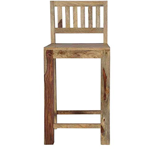 Image of OGESTA Solid Sheesham Wood Bar Chair for Kitchen Island & Breakfast Counter | High Back Wooden Bar Stool with Cushioned Seat | Rustic Walnut Finish | Home Bar & Dining Counter Chair (style 13)