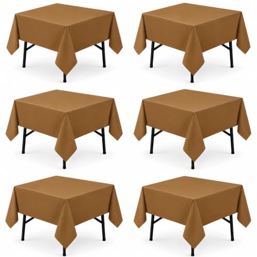 Image of 6-Pack 60x60 inch Coffee Table Cloths, Solid Stain and Wrinkle Resistant Tablecloth, Premium Plain Weave Polyester Fabric Rectangle Table Linen Covers for Hotel, Banquet