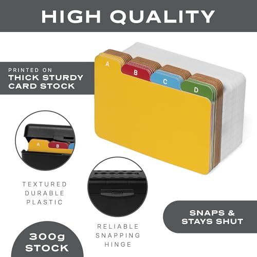 Alfion Conjunto de porta-cartões 3x5 | 100 cartões de índice pautados 3x5, divisórias de alfabeto de
