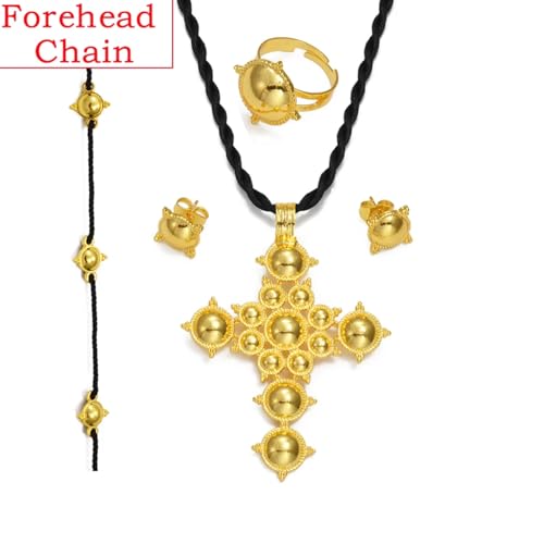 Ethiopian Jewelry Set - Traditional Cross Necklace, Earrings & Rings - African Party Accessories for Women2