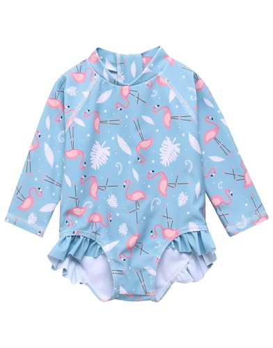 Image of VAENAIT BABY Girls One-Piece Swimsuit, UPF 50+ Long Sleeve Rash Guard, Ruffle Swimwear Infant & Toddler for 0-2 Years