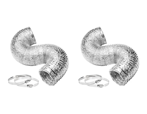 Ipower Glduct4X8Cx2V1 2-Pack 4 Inch 8 Feet Non-Insulated Flex Air Ducting Aluminum Dryer Vent Hose For Hvac Ventilation, 4'' X 8'-2 Pack, 4 Stainless Steel Clamps Included #TOP14