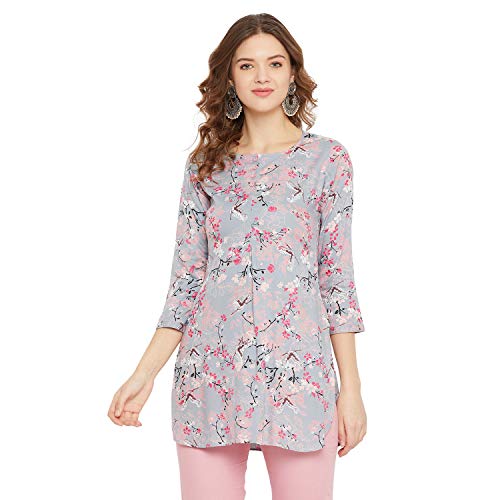 Image of Tissu Women's Green & Pink Floral Printed Kurti