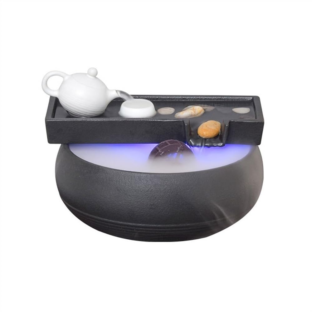 Desktop fountain Streaming Water Attracts Wealth Zen Feature Ceramic Circulation Feng Shui Wheel Office Desktop Fountain Landscape Desk waterfall decor
