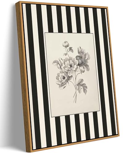 Yellow Framed Stripes Flower Canvas Wall Art Black White Striped Floral Painting Decor Pictures Vintage Sketch Plant Orchid Bedroom Living Posters Prints for Corridor Kitchen Room Decoration